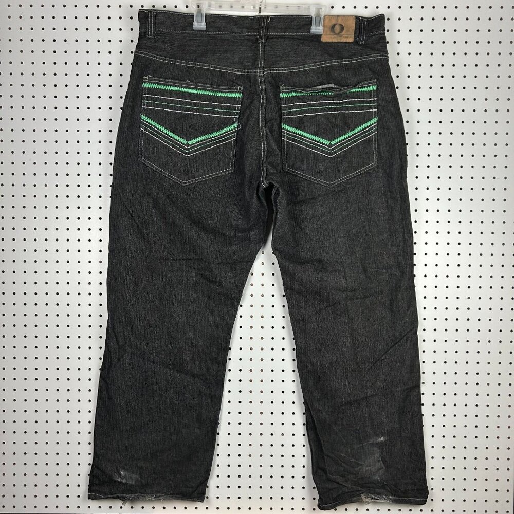 Qruel Baggy Y2K Jeans 44x32 Stitched Pockets Black Gothic Baggy Drag Skater READ